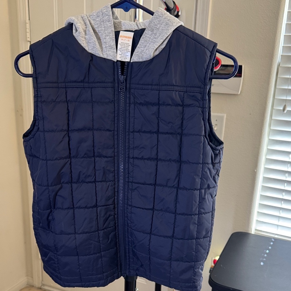 Gymboree Navy Blue Quilted Vest with Gray Hood